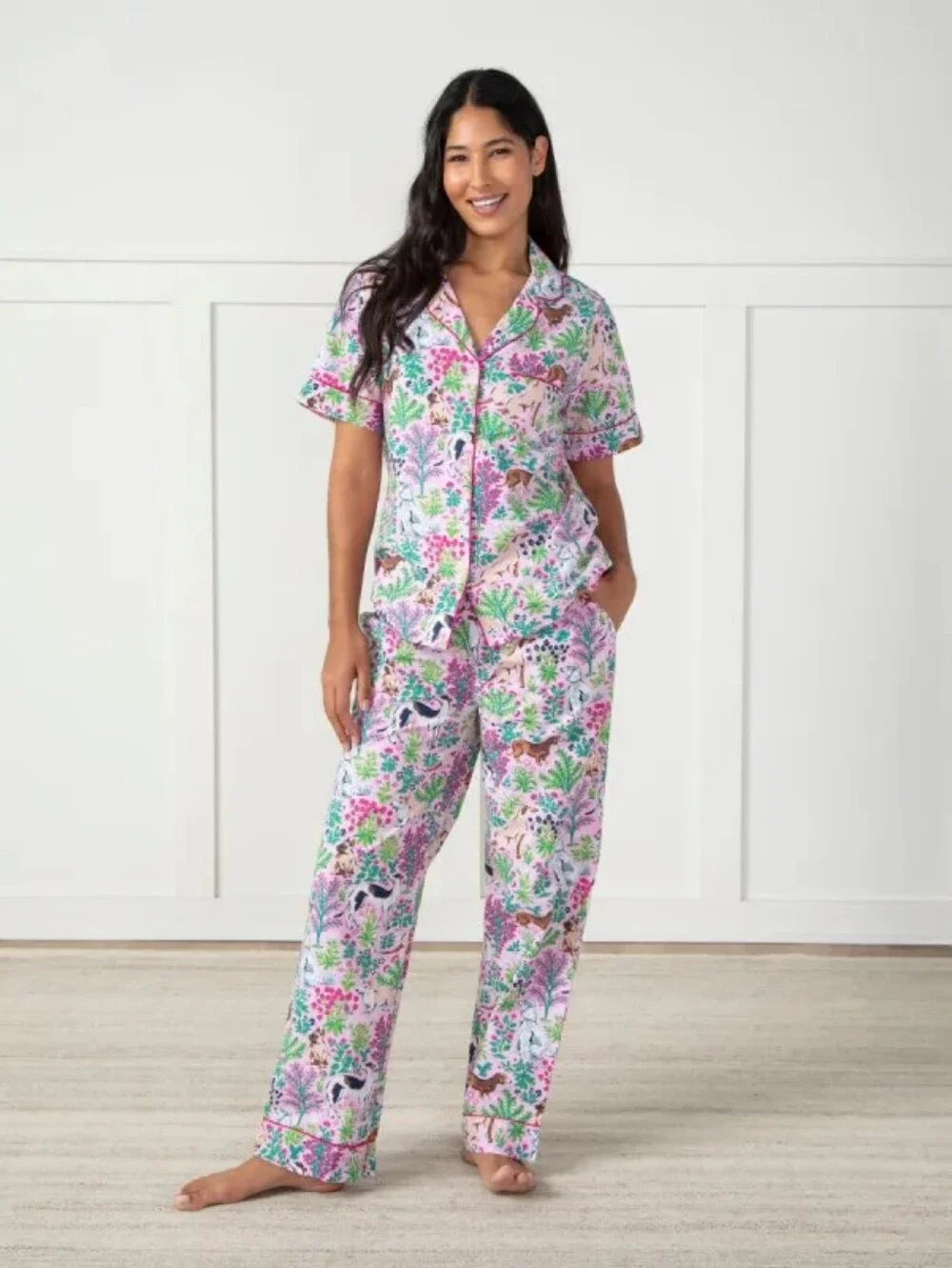 NWT Printfresh Pink Must Love Dogs Short Sleep Top & Long Pants Set Size Large